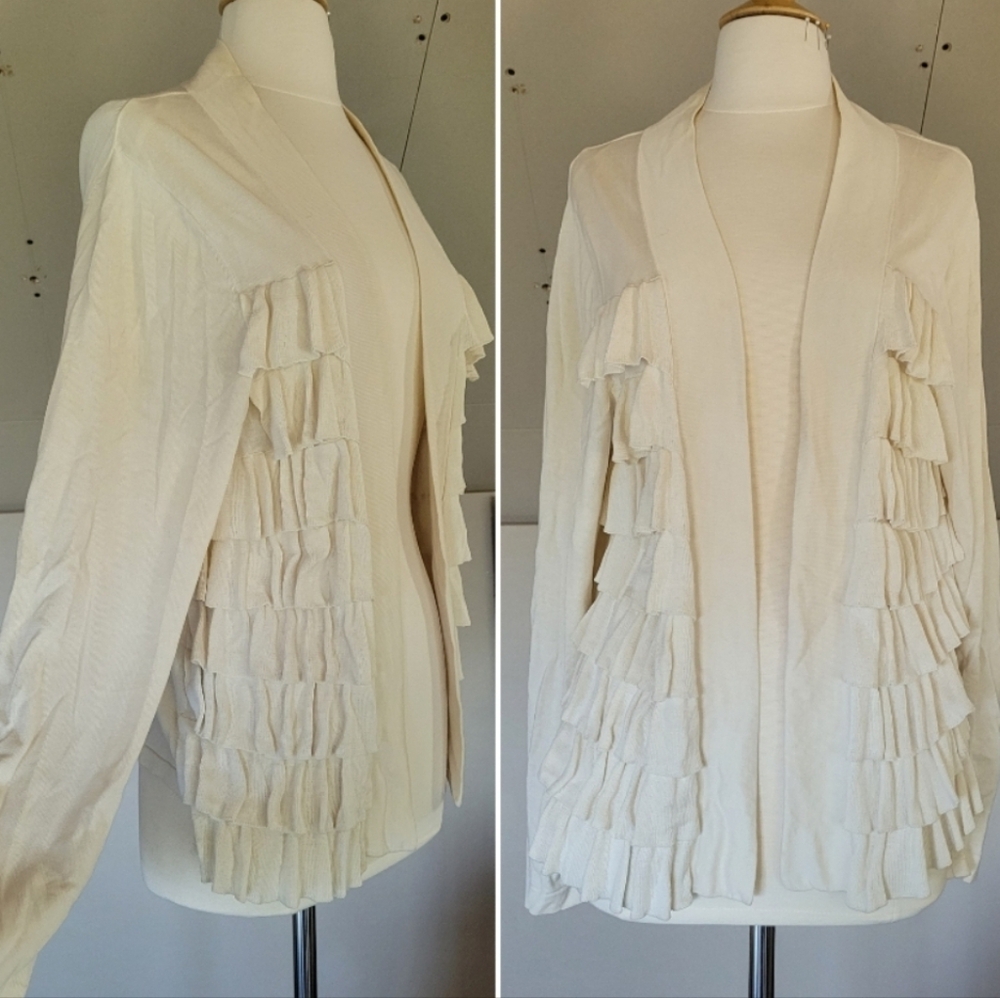 Kenneth Cole Reaction Ruffle Cardigan Sweater Womens Size L Fall Fashion